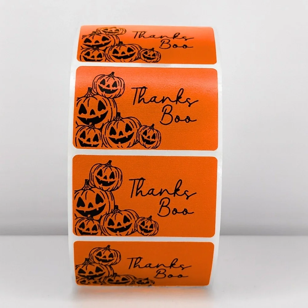 100 Thanks Boo Stickers 2x1 inch – Halloween Pumpkin Labels for Packaging NEW